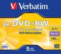 DVD+RW Verbatim 4,7GB/4x 5-pack krabička
